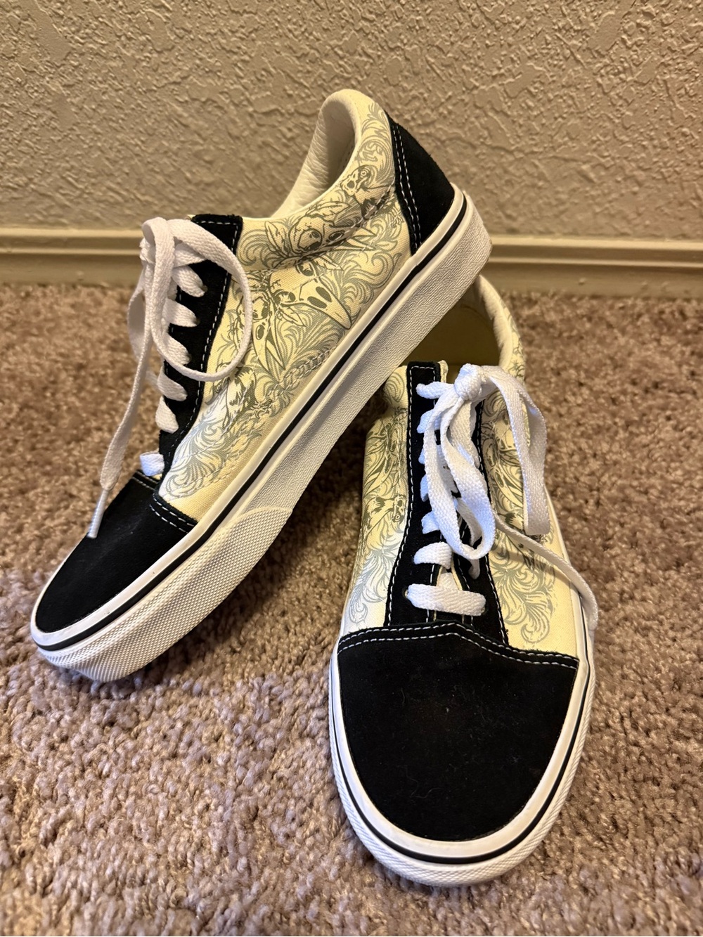 Black & White Van Sneakers with Floral Skull Detail